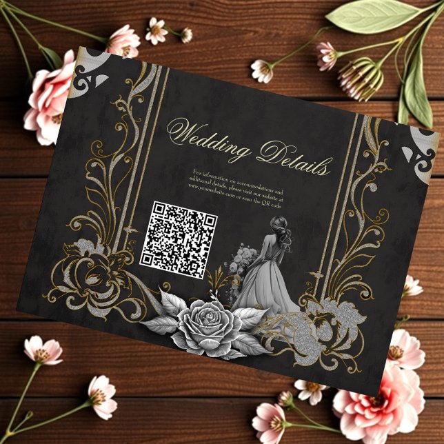 Cartão De Informações Elegância em prata e preto. (Criador carregado)