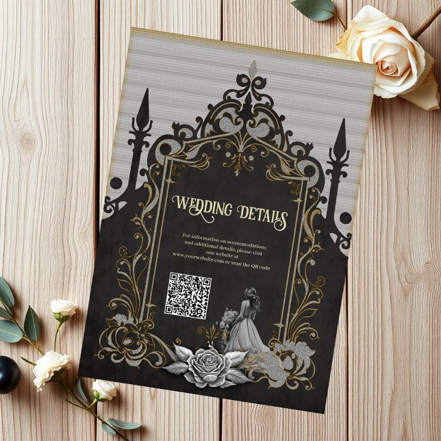 Cartão De Informações Elegância em prata e preto. (Criador carregado)