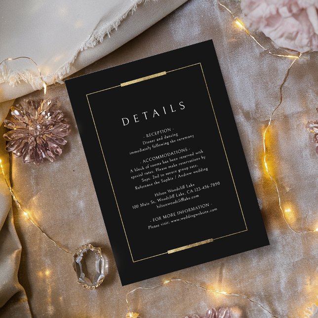Cartão De Informações Elegância em Preto Simples Moldura Detalhes de Cas (Framed Elegance Black Simple Wedding Details Enclosure Card)