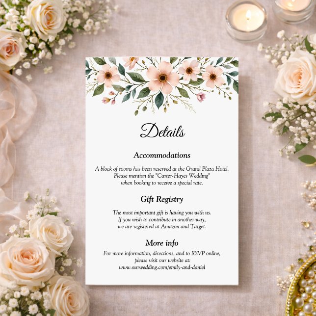 Cartão De Informações Elegant Anemone Wildflower Botanical Wedding  (Criador carregado)
