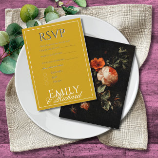 Cartão De Informações Elegant Antique Floral Wedding RSVP Meal Choices