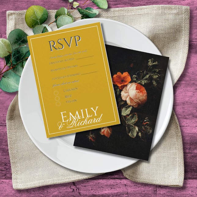 Cartão De Informações Elegant Antique Floral Wedding RSVP Meal Choices (Criador carregado)