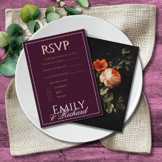 Cartão De Informações Elegant Antique Floral Wedding RSVP Meal Choices