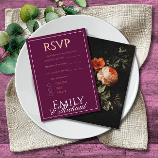 Cartão De Informações Elegant Antique Floral Wedding RSVP Meal Choices