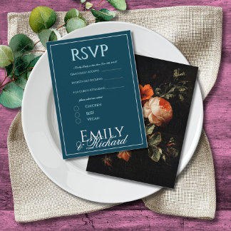Cartão De Informações Elegant Antique Floral Wedding RSVP Meal Choices 