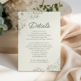 Cartão De Informações Elegant Beige Floral Script Wedding Details