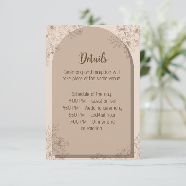 Cartão De Informações Elegant Beige Floral Wedding (Em pé/Frente)
