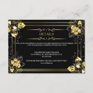 Cartão De Informações Elegant black and gold summer wedding