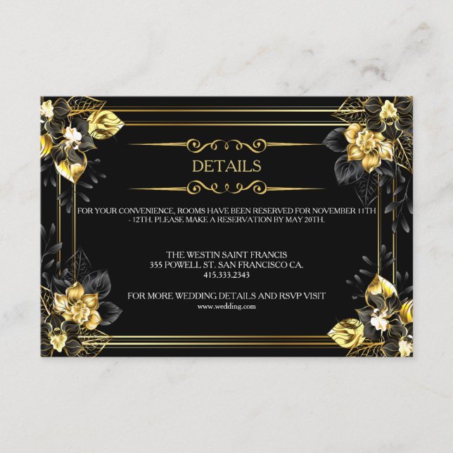 Cartão De Informações Elegant black and gold summer wedding (Frente)