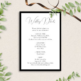 Cartão De Informações Elegant Black White Script Border Wedding Details