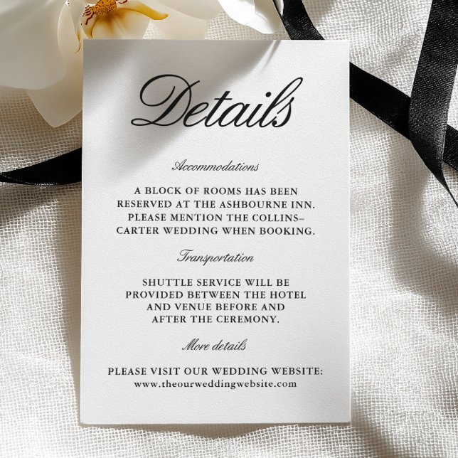 Cartão De Informações Elegant Black & White Wedding Enclosure Card (Elegant Black & White Wedding Enclosure Card)