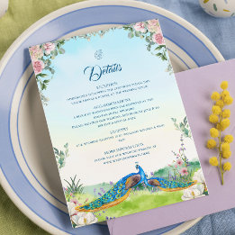 Cartão De Informações Elegant Blue Peacock Botanical Wedding Style