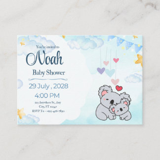 Cartão De Informações Elegant Blue Watercolor Baby Shower Invitation 