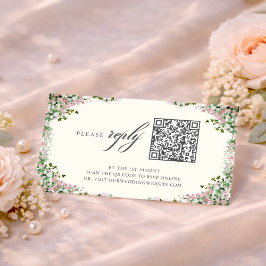 Cartão De Informações Elegant Blush Garden Wedding QR code RSVP Card