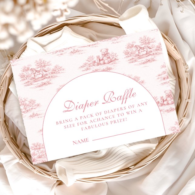 Cartão De Informações Elegant Blush Toile Baby Shower Diapper Raffle (Criador carregado)