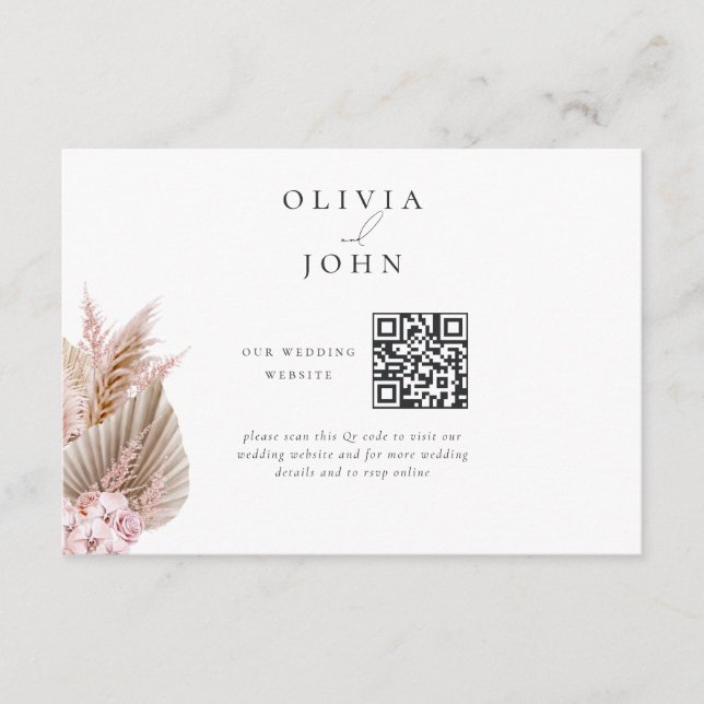 Cartão De Informações Elegant Bohemian Pampas Grass Wedding Website (Frente)