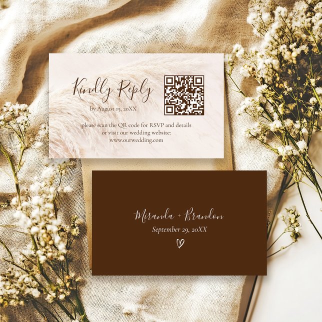Cartão De Informações Elegant Boho Pampas Grass Wedding RSVP Card (Criador carregado)