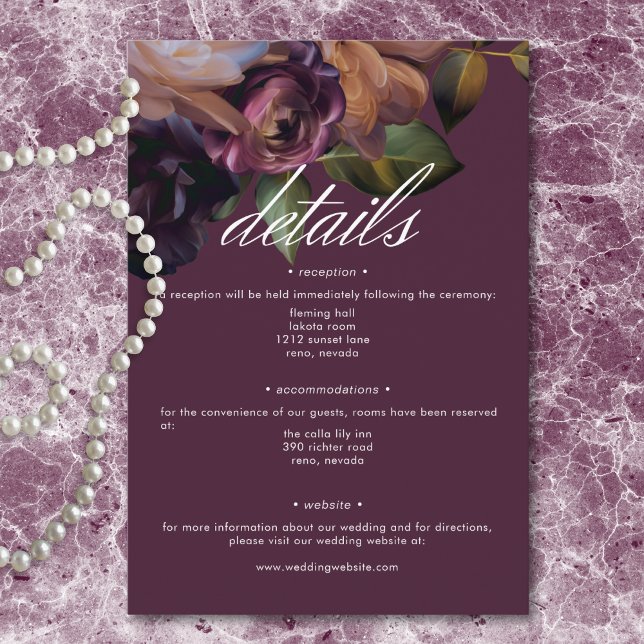 Cartão De Informações Elegant Burgundy Classic Moody Floral Wedding (Elegant Burgundy Classic Moody Floral Wedding Enclosure Card)