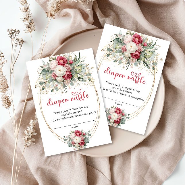 Cartão De Informações Elegant Burgundy Floral Greenery Diaper Raffle (Elegant Burgundy Floral Greenery Diaper Raffle)