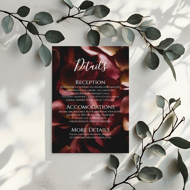 Cartão De Informações Elegant Burgundy Romantic Rose Enclosure Card (Criador carregado)