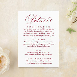 Cartão De Informações Elegant Burgundy Victorian Floral Wedding Details