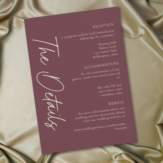 Cartão De Informações Elegant Burgundy Wine Minimalist Wedding (Elegant Burgundy Wine Minimalist Wedding Enclosure Card)