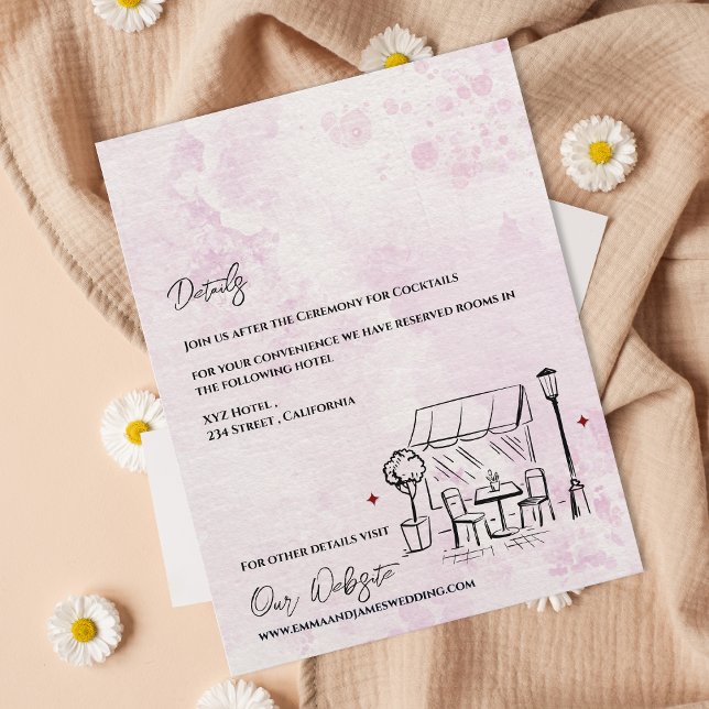 Cartão De Informações Elegant Café Illustration Wedding Details (Elegant Café Illustration Wedding Details Enclosure Card)