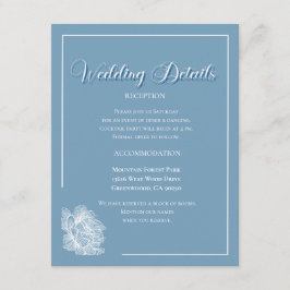Cartão De Informações Elegant Calligraphy Dusty Blue Floral Wedding