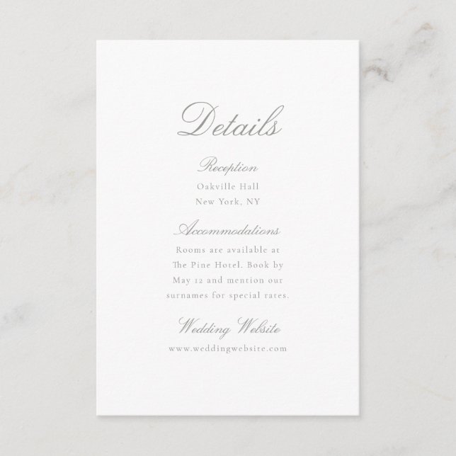 Cartão De Informações Elegant Calligraphy Wedding Details Card (Frente)