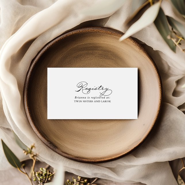 Cartão De Informações Elegant Calliographic Wedding Gift Registry (Criador carregado)