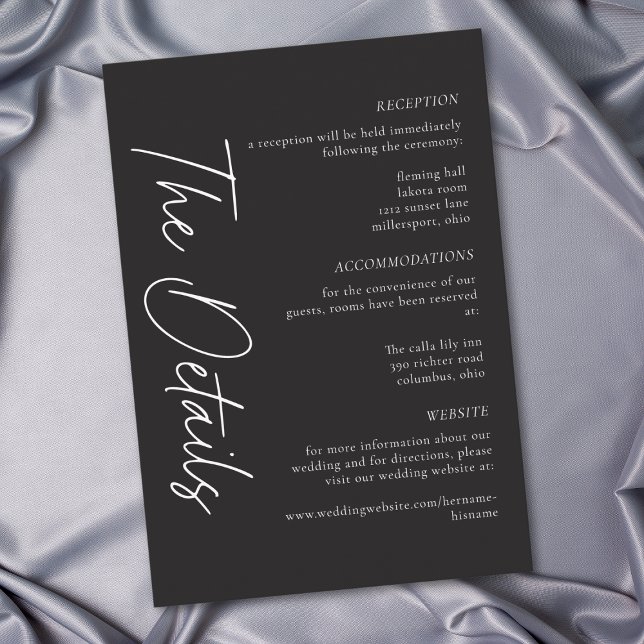 Cartão De Informações Elegant Charcoal Black Minimalist Wedding (Elegant Charcoal Black Minimalist Wedding Enclosure Card)