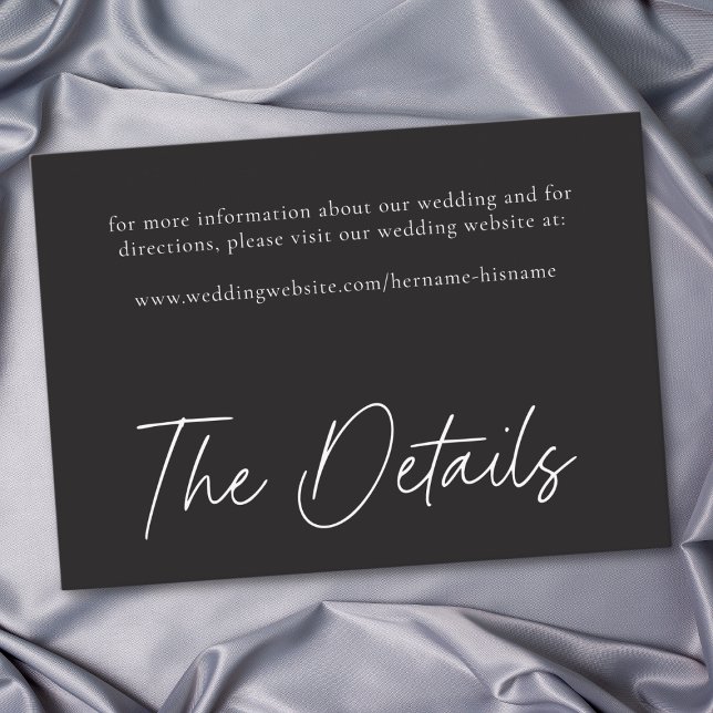 Cartão De Informações Elegant Charcoal Black Minimalist Wedding (Elegant Charcoal Black Minimalist Wedding Enclosure Card)