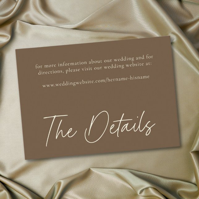 Cartão De Informações Elegant Cocoa Brown Minimalist Wedding (Elegant Cocoa Brown Minimalist Wedding Enclosure Card)