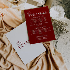 Cartão De Informações Elegant Deep Red Burgundy White wedding Details  