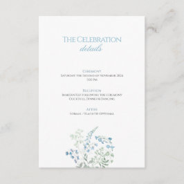 Cartão De Informações Elegant Dusty blue Floral Calligraphy Wedding