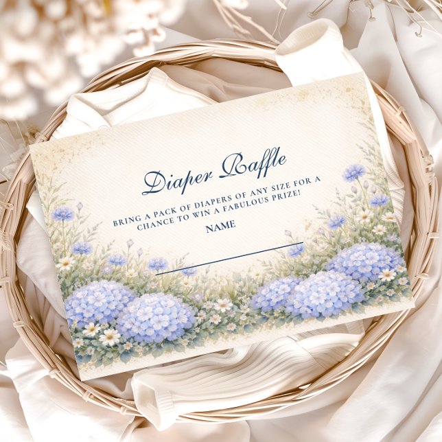 Cartão De Informações Elegant Dusty Blue Hydrangea Garden Diapper Raffle (Criador carregado)