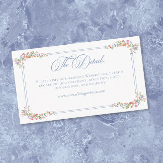 Cartão De Informações Elegant Dusty Blue Pastel Wildflower Crest Wedding