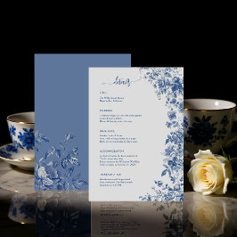 Cartão De Informações Elegant Dusty Blue Toile Floral Wedding Details