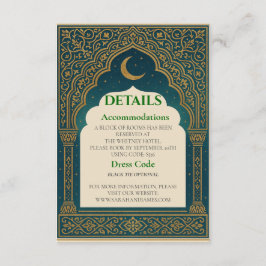 Cartão De Informações Elegant Emerald & Gold Ornate Arch Wedding Details