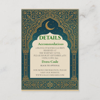 Cartão De Informações Elegant Emerald & Gold Ornate Arch Wedding Details