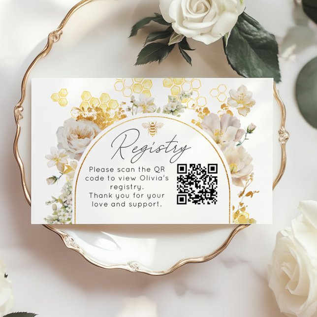 Cartão De Informações Elegant floral bee Registry QR Code (Criador carregado)