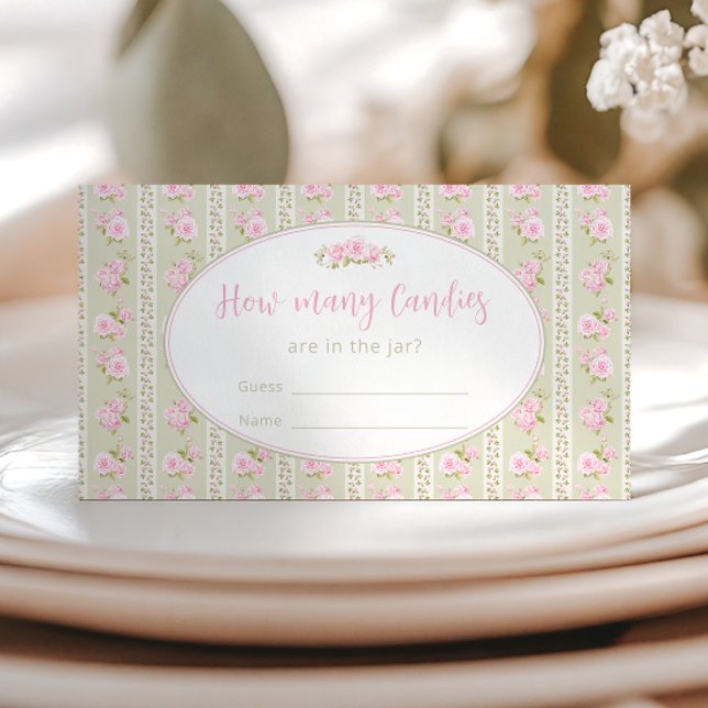 Cartão De Informações Elegant Floral Candy Jar Baby Shower Game Card (Criador carregado)