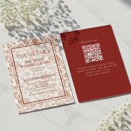 Cartão De Informações Elegant Floral Toile QR Code Wedding Details