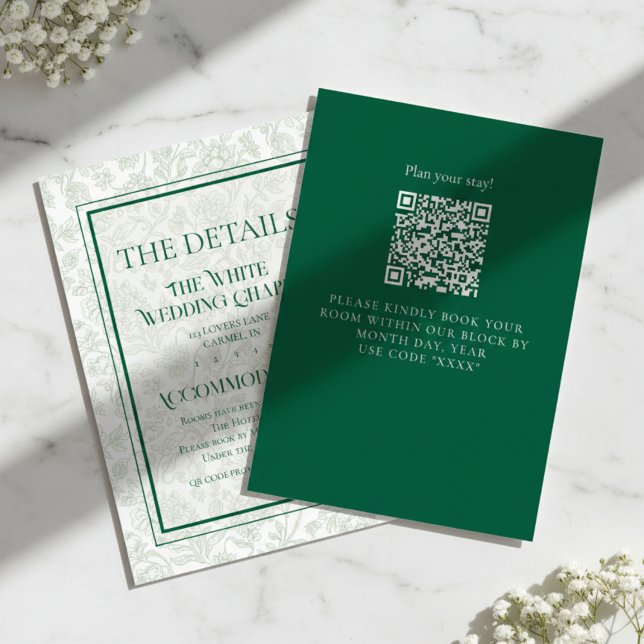Cartão De Informações Elegant Floral Toile QR Code Wedding Details (Formally invite guests to your big day with this Elegant Floral Toile QR Code Wedding Details Card!)
