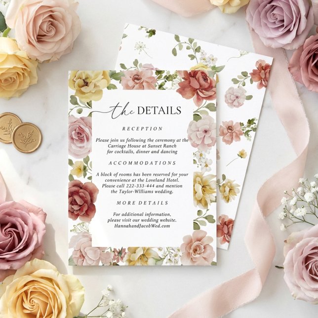 Cartão De Informações Elegant Floral Wedding Details (Criador carregado)