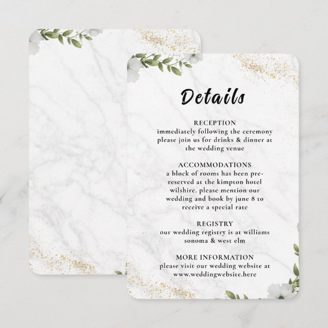 Cartão De Informações Elegant Floral Wedding Enclosure Card  (Frente/Verso)