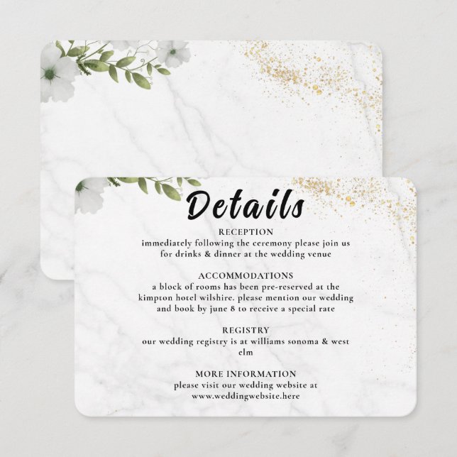 Cartão De Informações Elegant Floral Wedding Enclosure Card  (Frente/Verso)
