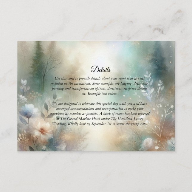 Cartão De Informações Elegant Florals in a Woodland Realm Wedding (Frente)