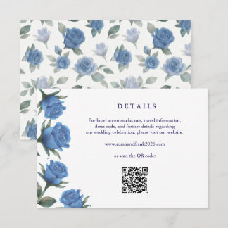 Cartão De Informações Elegant French Blue Rose Watercolor Wedding