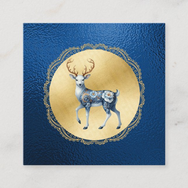 Cartão De Informações Elegant Gold and Blue Christmas Enclosure Note (Frente)
